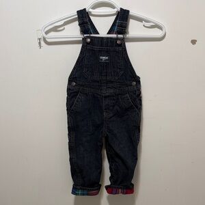 OshKosh B'gosh Dark Denim Kids Overalls with Plaid Lining making them extra warm